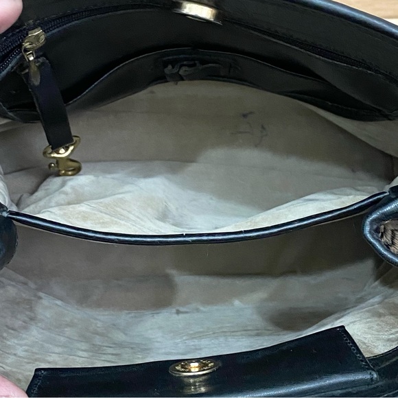 Vintage BRAHMIN Black Embossed Croc Leather Double Strap Bucket Shoulder Bag - Picture 15 of 16